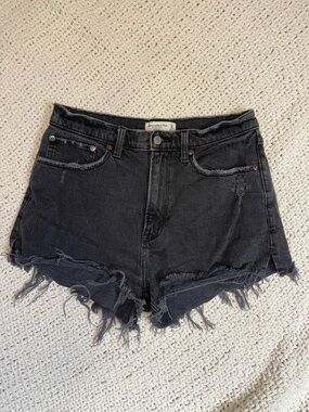 Abercrombie & Fitch Curve Love The Mom Short High Rise Black Frayed Hem Denim
